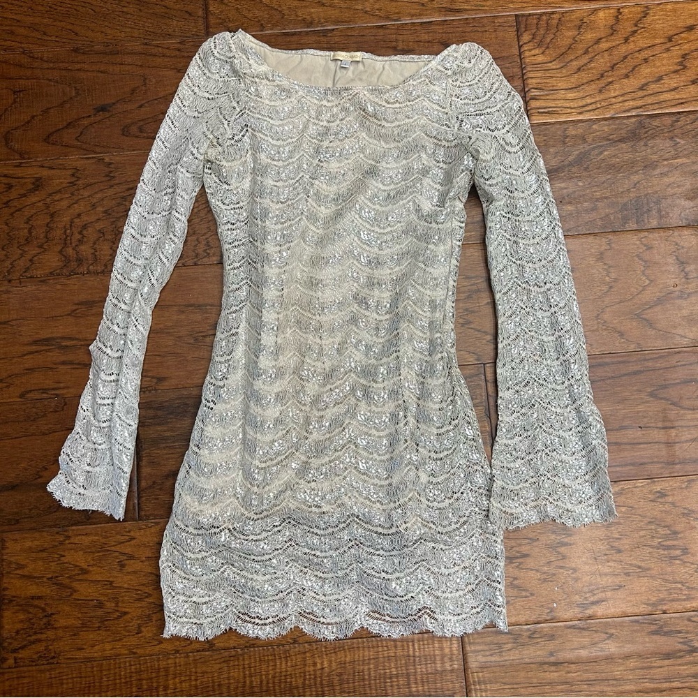 Melissa Odabash Cream Long Sleeve Lace Dress